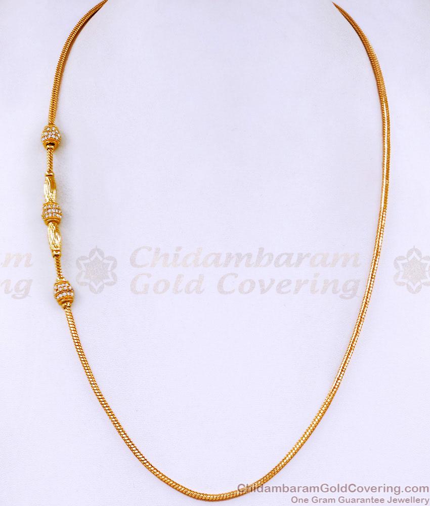 Regular Use White Stone Triple Ball Mugappu Thali Chain For Women MCH1659