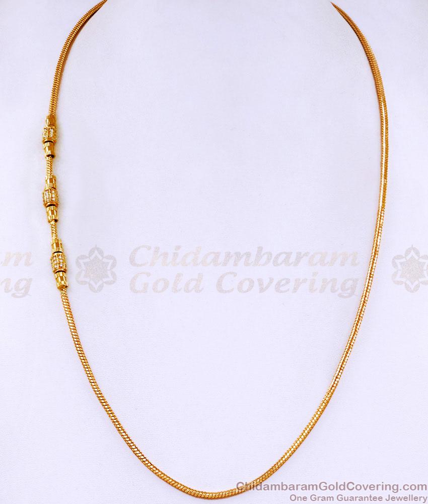 Light Weight Gold Imitation Mugappu Chain White Stone Design MCH1661