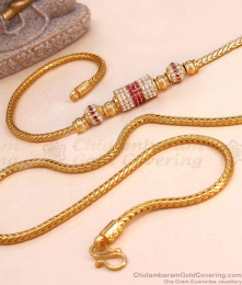 30 Inch Long Ruby White Stone Gold Plated Spiral Mugappu Chain MCH1668-Lg 30 Inch Long Ruby White Stone Gold Plated Spiral Mugappu Chain MCH1668-Lg