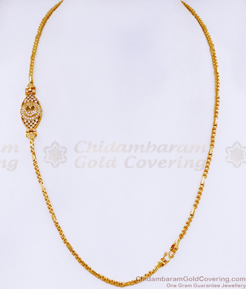 Full White Stone Peacock Side Pendant Thali Chain Design With Price MCH1673
