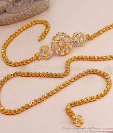 Glittering White Semi Precious Round Side Pendant Thali Chain Design MCH1675