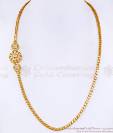 Glittering White Semi Precious Round Side Pendant Thali Chain Design MCH1675 Glittering White Semi Precious Round Side Pendant Thali Chain Design MCH1675