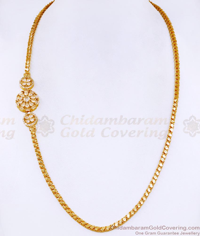 Glittering White Semi Precious Round Side Pendant Thali Chain Design MCH1675 Glittering White Semi Precious Round Side Pendant Thali Chain Design MCH1675