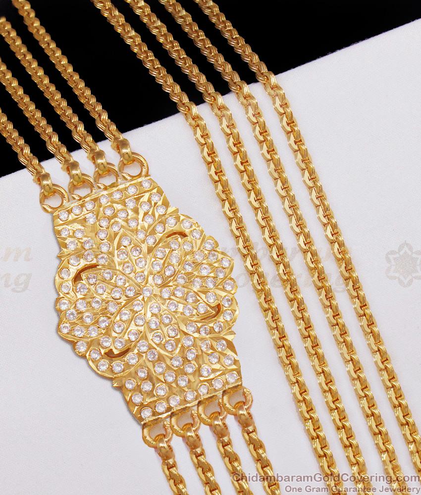 30 Inch Long Multi Stone Impon Mugappu Chain For Women MCH1681-Lg 30 Inch Long Multi Stone Impon Mugappu Chain For Women MCH1681-Lg