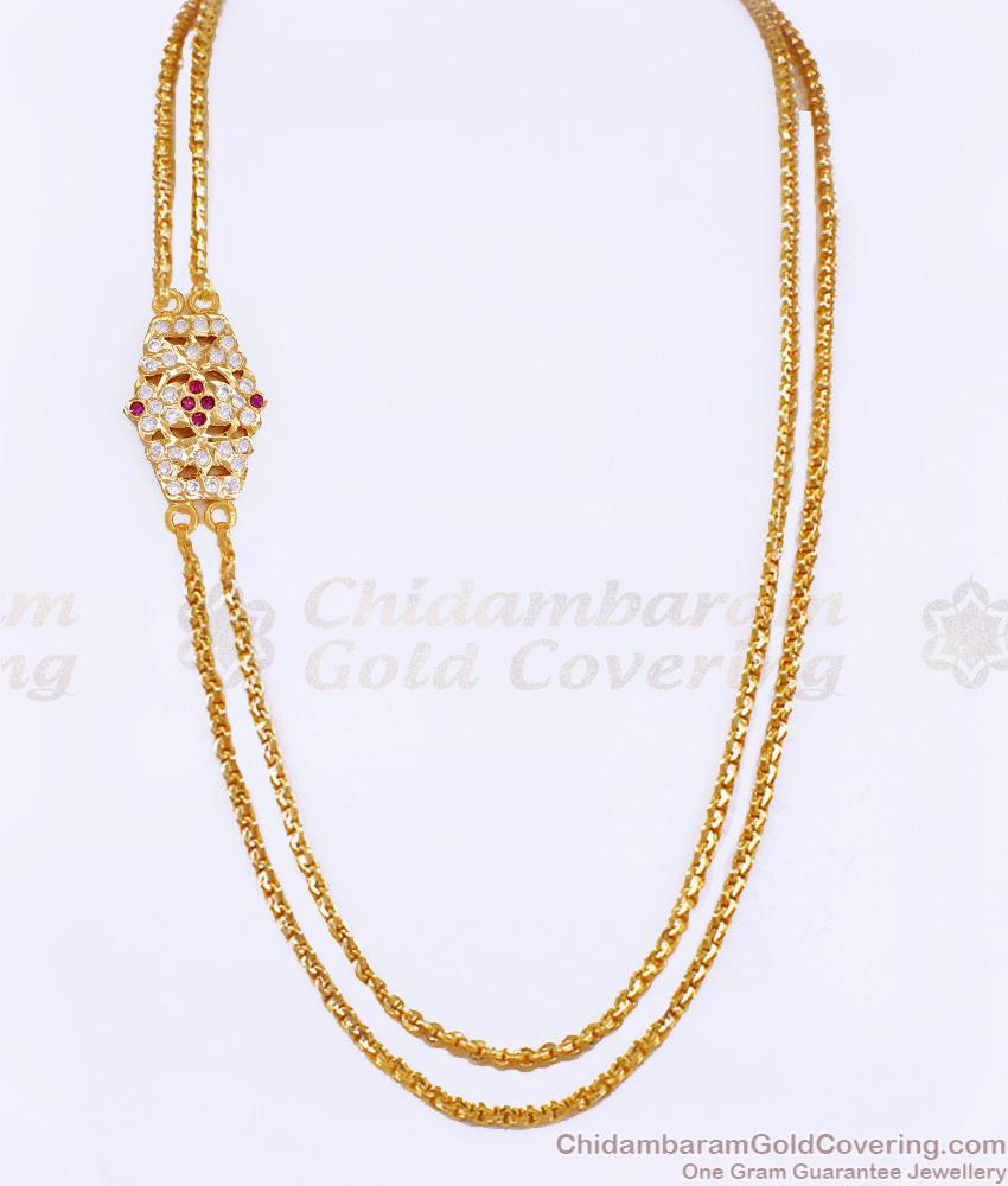 Two Line Chain Beautiful Real Gold Design Impon Side Pendant Thali Chain For Women MCH1685