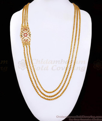 30 Inch Long Pure Impon 5 Metal Gold Mugappu 3 Line Wheat Chain Design Online MCH1688-Lg