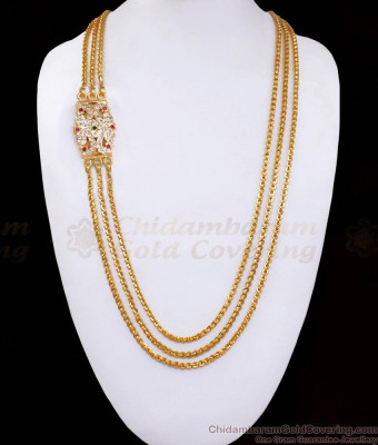 30 Inch Long High Quality Peacock Design Multi Stone Mugappu Chain Design For Women MCH1689-Lg