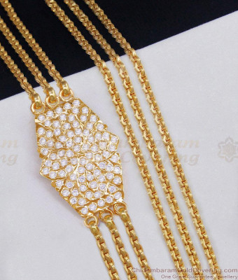 30 Inch Full White Stone Three Line Gold Plated Mugappu Thali Chain Impon Jewelry MCH1690-Lg