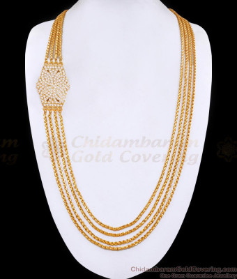 30 Inch Long Latest 4 Line Gold Plated Wheat Chain Impon Side Pendant Design MCH1692-Lg