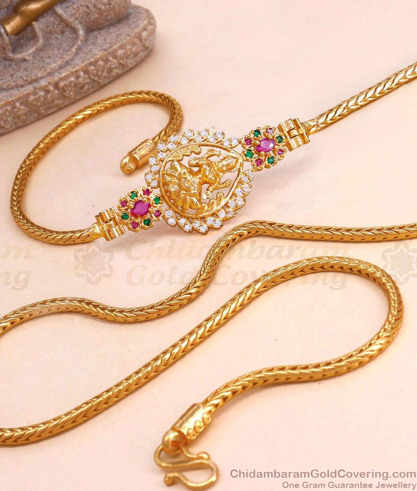Multi Color Stone Lakshmi Design Gold Plated Mugappu Chain Online MCH1695