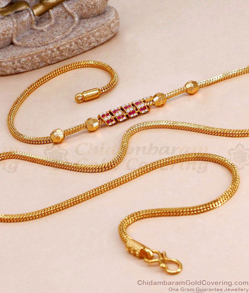 Latest Spiral Design Ruby White Stone Mugappu Thali Chain MCH1697