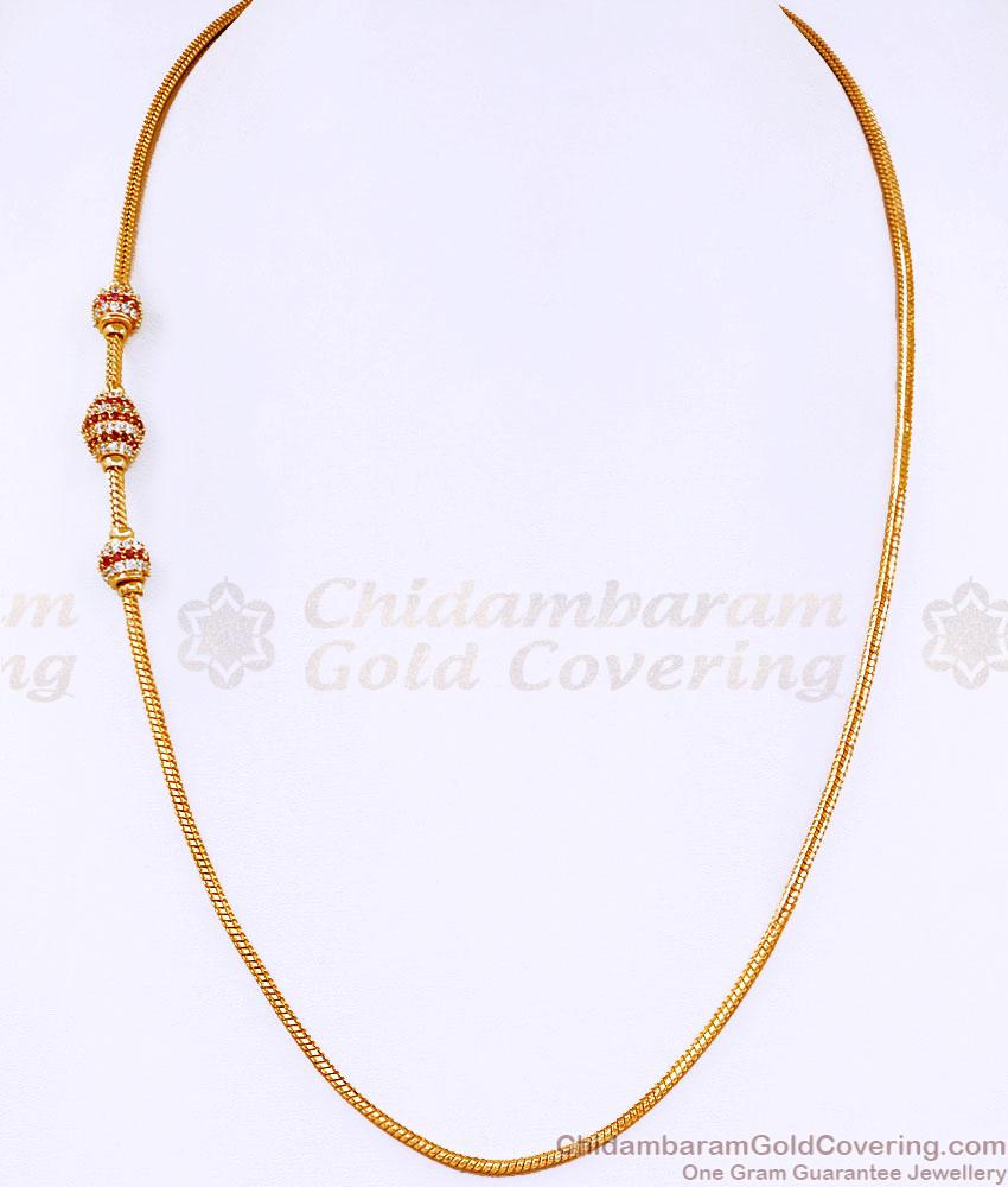 Tennampoo Design Chain Beautiful Ruby White Ball Design Gold Mugappu Chain Designs Online MCH1698