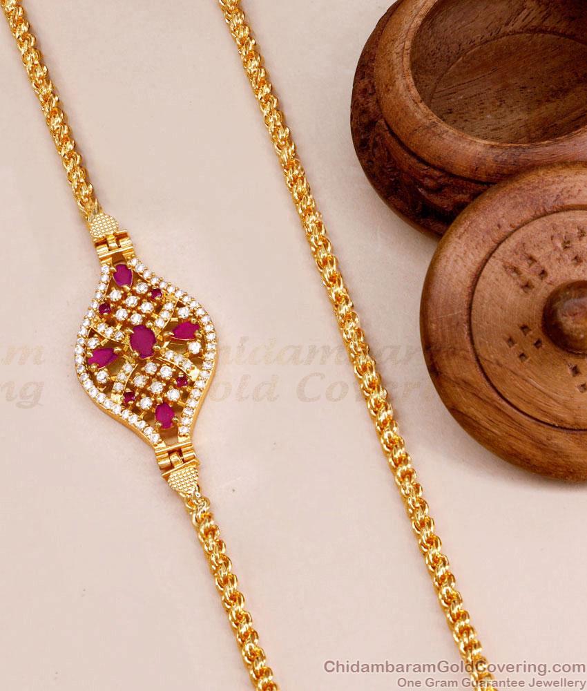 Bridal Wear Ruby White Stone Micro Gold Plated Side Pendant Thali Chain MCH1705