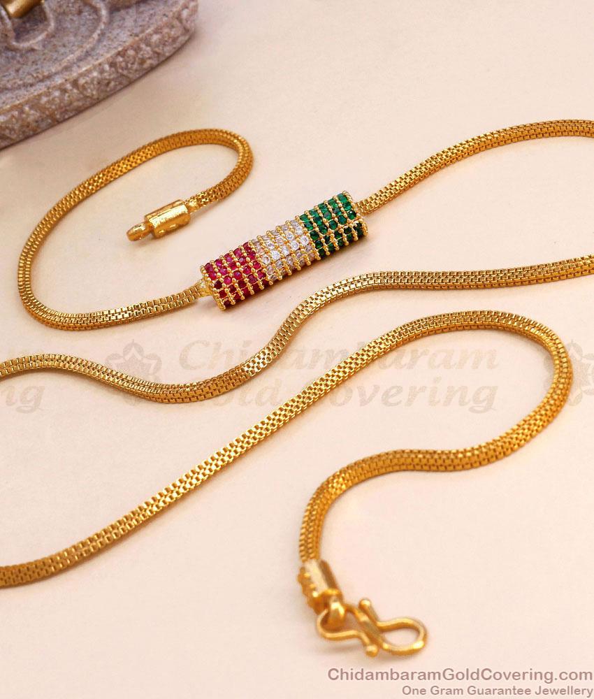 Beautiful Multi Color Stone Gold Plated Mugappu Chain Design Online MCH1711