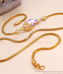 Trendy Violet Enamel Gold Imitation Mugappu Chain Peacock Design MCH1714 Trendy Violet Enamel Gold Imitation Mugappu Chain Peacock Design MCH1714