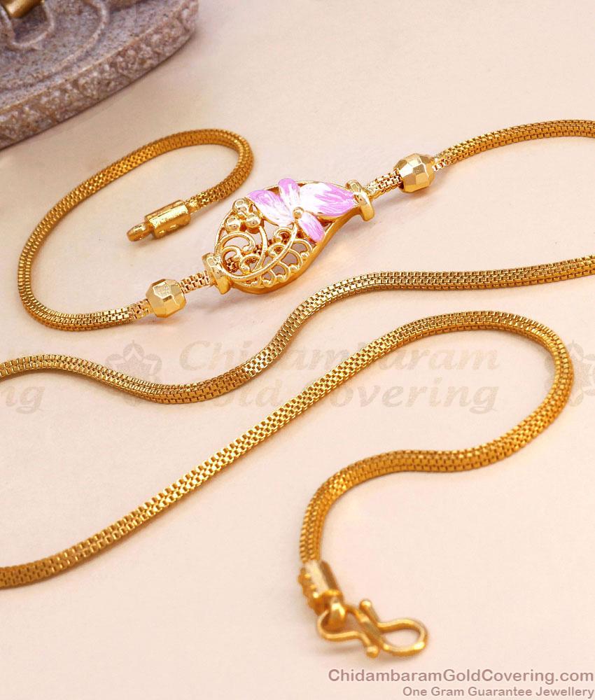 Stylish One Gram Gold Peacock Mugappu Pink Enamel Design MCH1715