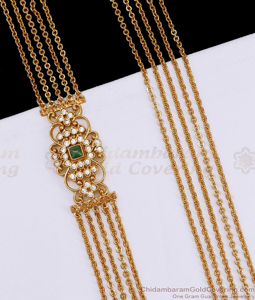 Light Weight Temple Jewelry Mugappu Chain Emerald Stone Design MCH1718
