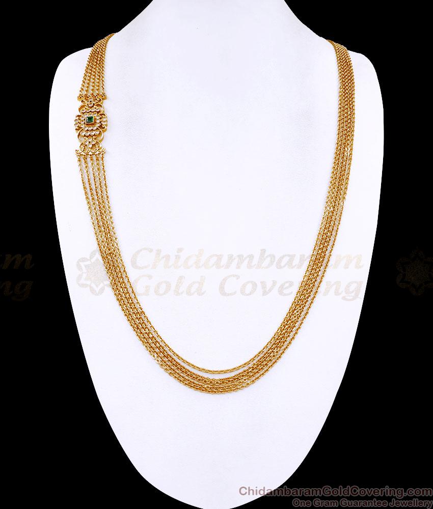 Light Weight Temple Jewelry Mugappu Chain Emerald Stone Design MCH1718