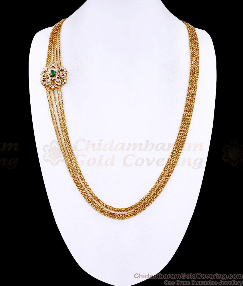 Beautiful Floral Design Emerald Stone Antique Gold Mugappu Chain Online MCH1720