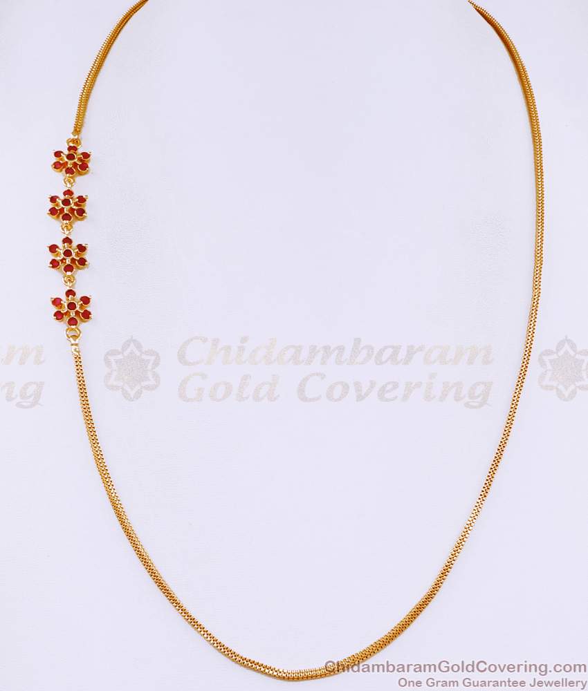 Buy Full Ruby Stone Gold Imitation Mugappu Chain Flower Design Online MCH1724