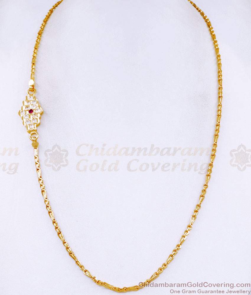 Daily Wear Impon Gold Imitation Mugappu Chain Gati Stone Design Online MCH1729