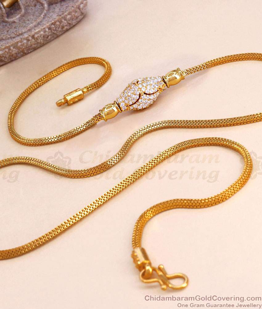 30 Inch Long Glittering White Stone Gold Plated Mugappu Thali Chain Online MCH1731-LG 30 Inch Long Glittering White Stone Gold Plated Mugappu Thali Chain Online MCH1731-LG