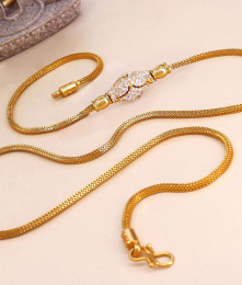 30 Inch Long Glittering White Stone Gold Plated Mugappu Thali Chain Online MCH1731-LG