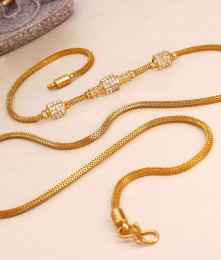 30 Inch Long Ad White Stone Gold Plated Mugappu Thali Chain Design MCH1734-LG