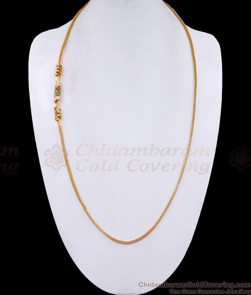 30 Inch Long Multi Stone Spiral Gold Mugappu Chain Designs For Women MCH1735-LG 30 Inch Long Multi Stone Spiral Gold Mugappu Chain Designs For Women MCH1735-LG