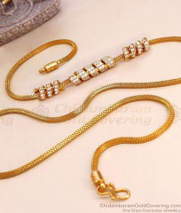30 Inch Long One Gram Gold Spiral Mugappu White Stone Design MCH1737-LG
