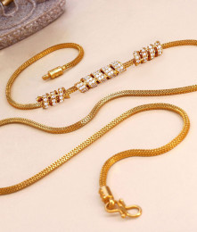 30 Inch Long One Gram Gold Spiral Mugappu White Stone Design MCH1737-LG