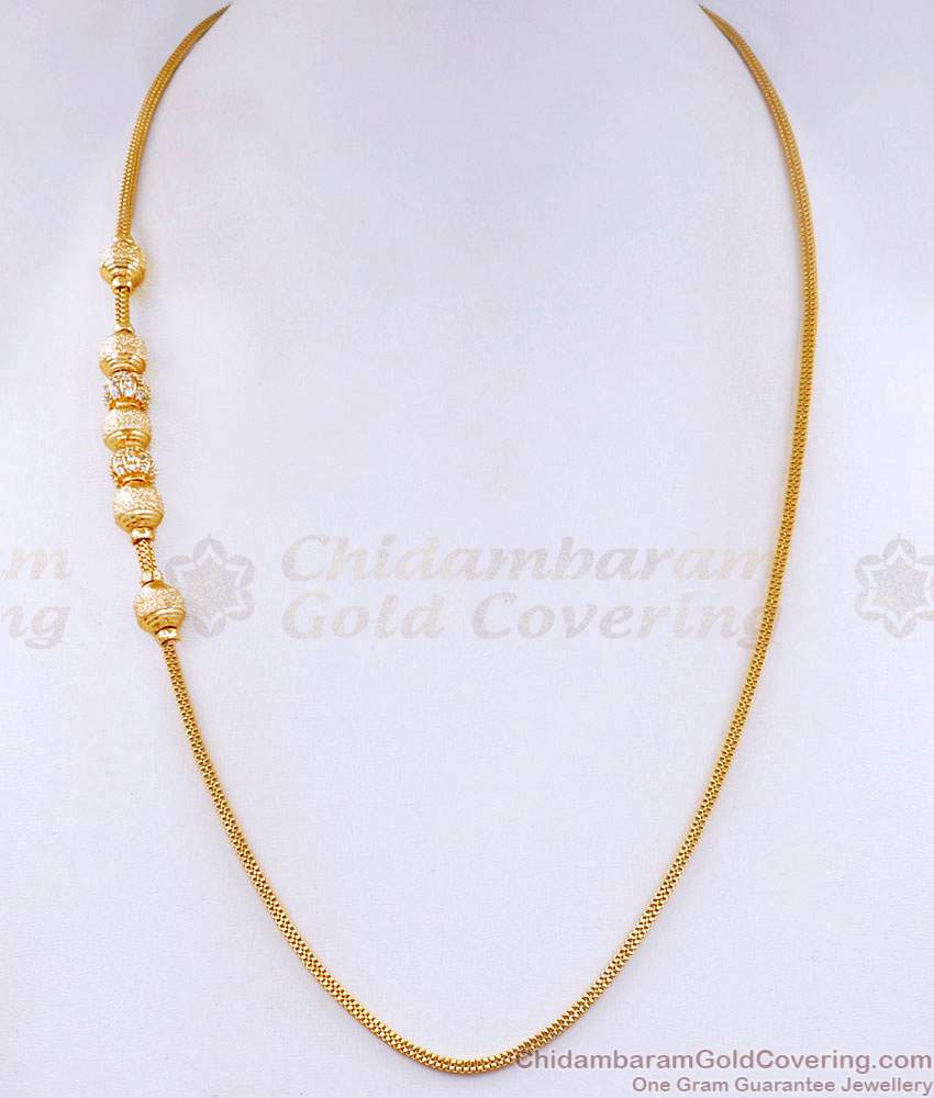 New Model Gold Plated Ball Mugappu Chain With White Stone  MCH1742
