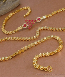 30 Inch Long High Quality Ruby Gemstone Gold Mugappu Heart Chain Design MCH1746-LG 30 Inch Long High Quality Ruby Gemstone Gold Mugappu Heart Chain Design MCH1746-LG
