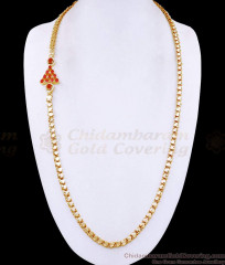 30 Inch Long High Quality Ruby Gemstone Gold Mugappu Heart Chain Design MCH1746-LG