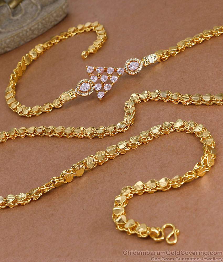 30 Inch Long Sparkling Ad Stone Gold Plated Mugappu Chain For Party Wear MCH1747-LG