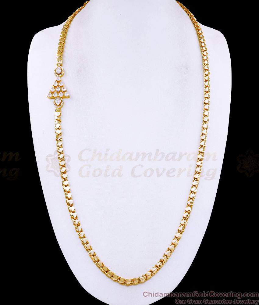 30 Inch Long Sparkling Ad Stone Gold Plated Mugappu Chain For Party Wear MCH1747-LG