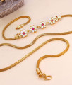 Beautiful Ad Stone Floral Side Pendant Gold Mugappu Chain MCH1748