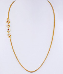 Beautiful Ad Stone Floral Side Pendant Gold Mugappu Chain MCH1748