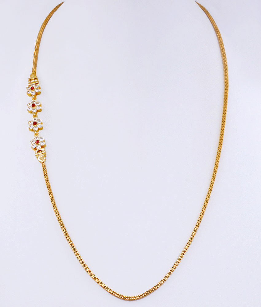 Beautiful Ad Stone Floral Side Pendant Gold Mugappu Chain MCH1748