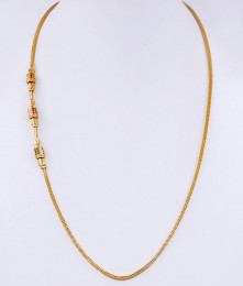 Light Weight Thin Gold Plated Mugappu Chain With Multi Color Stone MCH1749