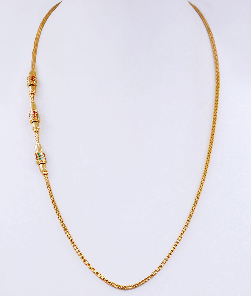 Light Weight Thin Gold Plated Mugappu Chain With Multi Color Stone MCH1749