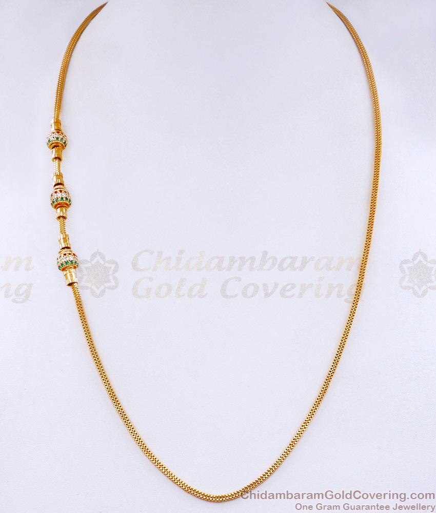 Multi Color Stone Ball Mugappu Thali Chain 1 Gram Gold Jewelry MCH1757 Multi Color Stone Ball Mugappu Thali Chain 1 Gram Gold Jewelry MCH1757