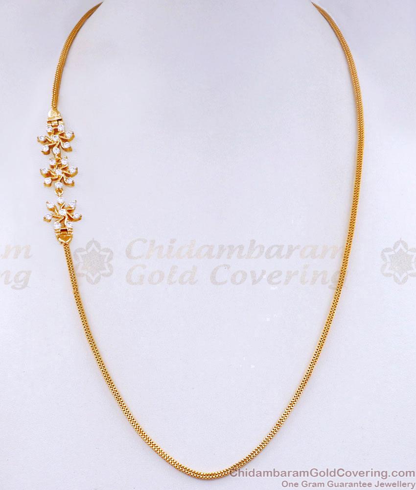 Premium Look White Stone Side Pendant Gold Plated Mugappu Chain MCH1762 Premium Look White Stone Side Pendant Gold Plated Mugappu Chain MCH1762