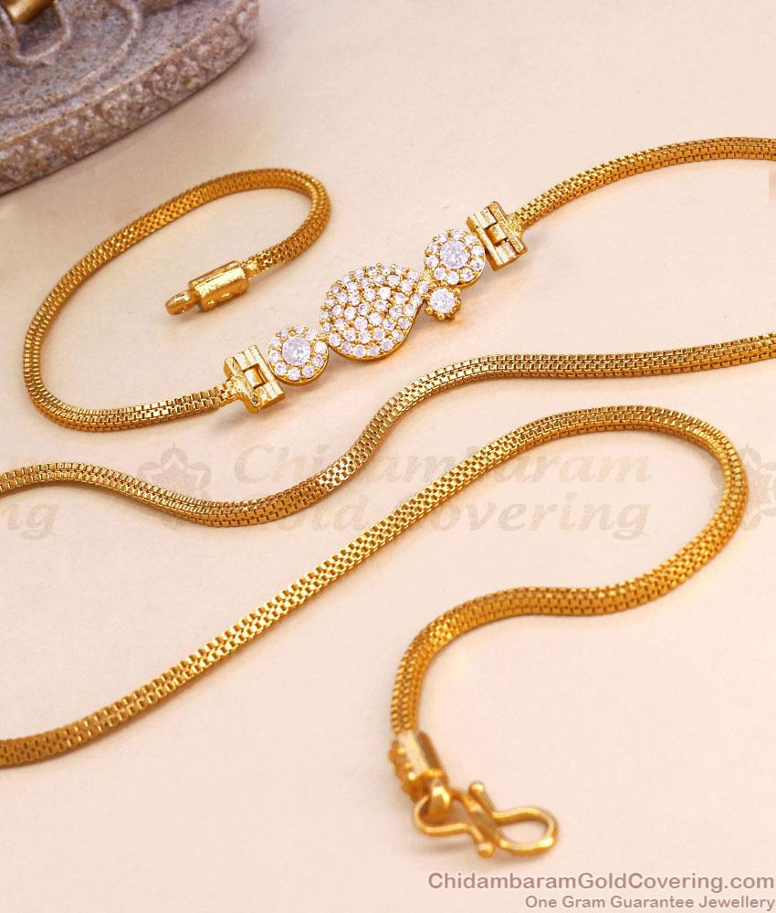 Full White Stone Mango Side Pendant Gold Thali Chain Design MCH1765