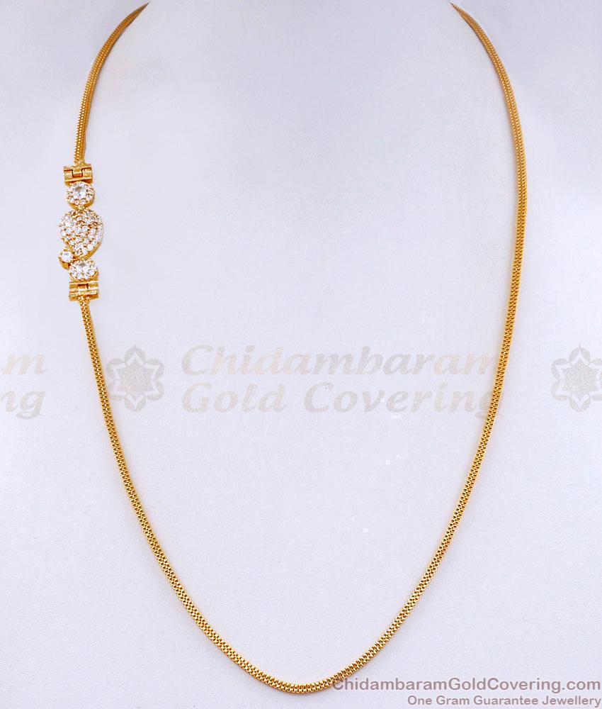 Full White Stone Mango Side Pendant Gold Thali Chain Design MCH1765