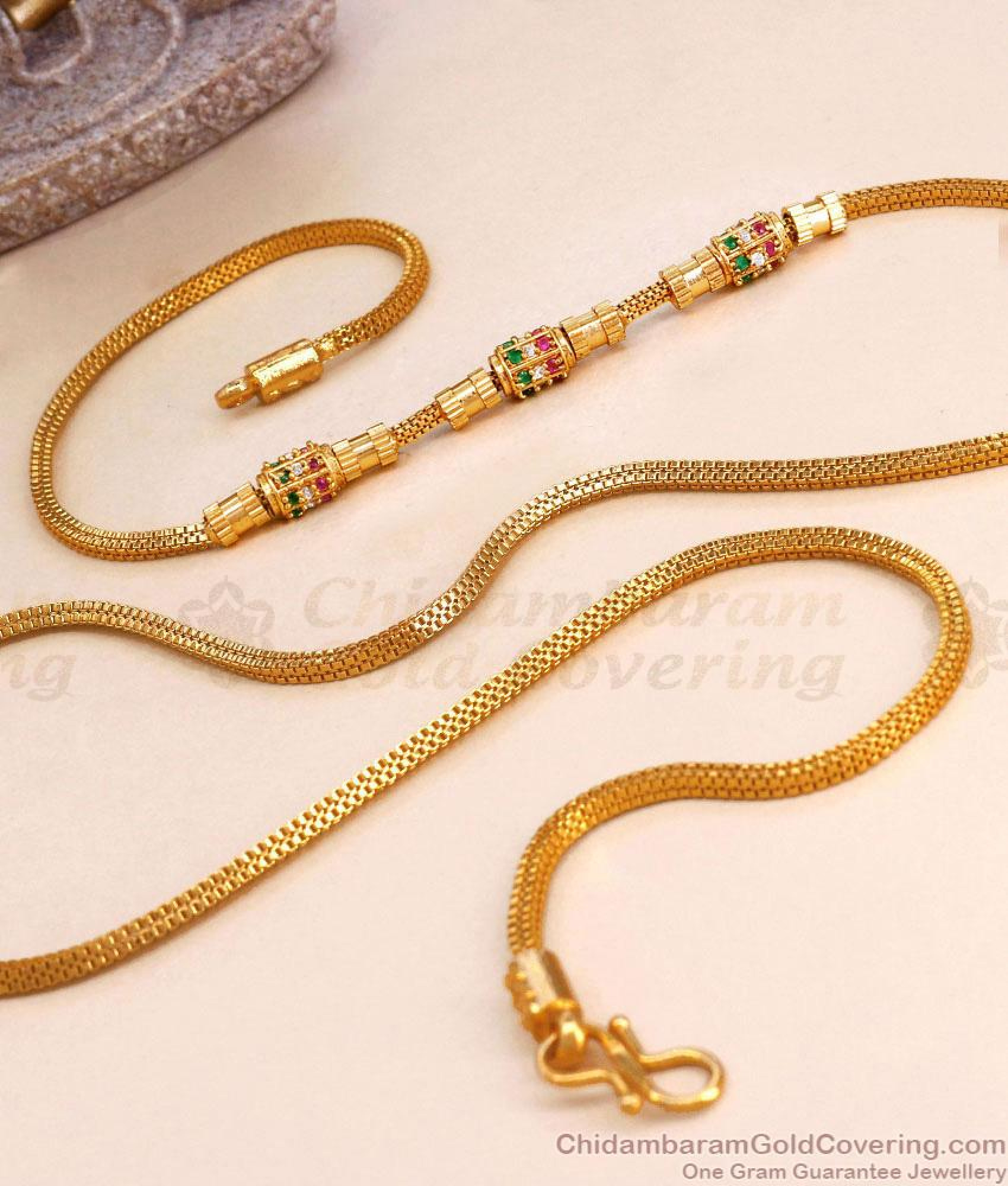 Traditional Gold Imitation Ad Stone Mugappu Thali Chain Design Shop ...