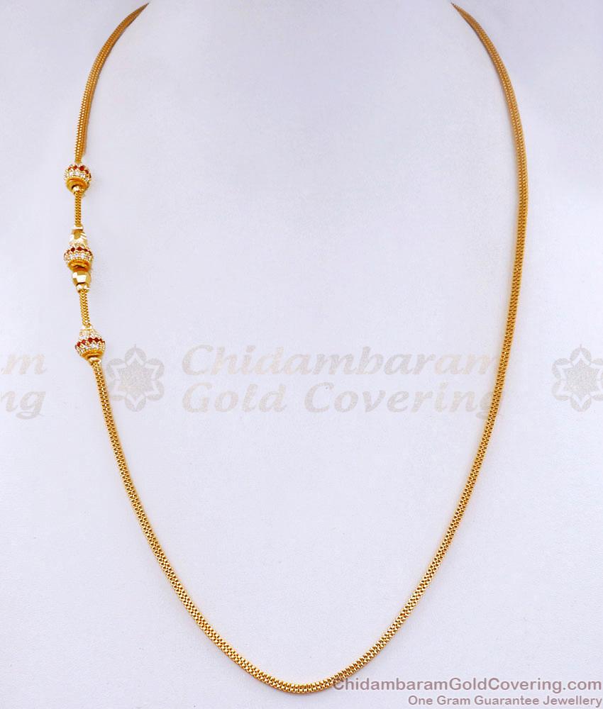 South Indian 1 Gram Gold Mugappu Thali Chain Ruby White Ball Design MCH1773