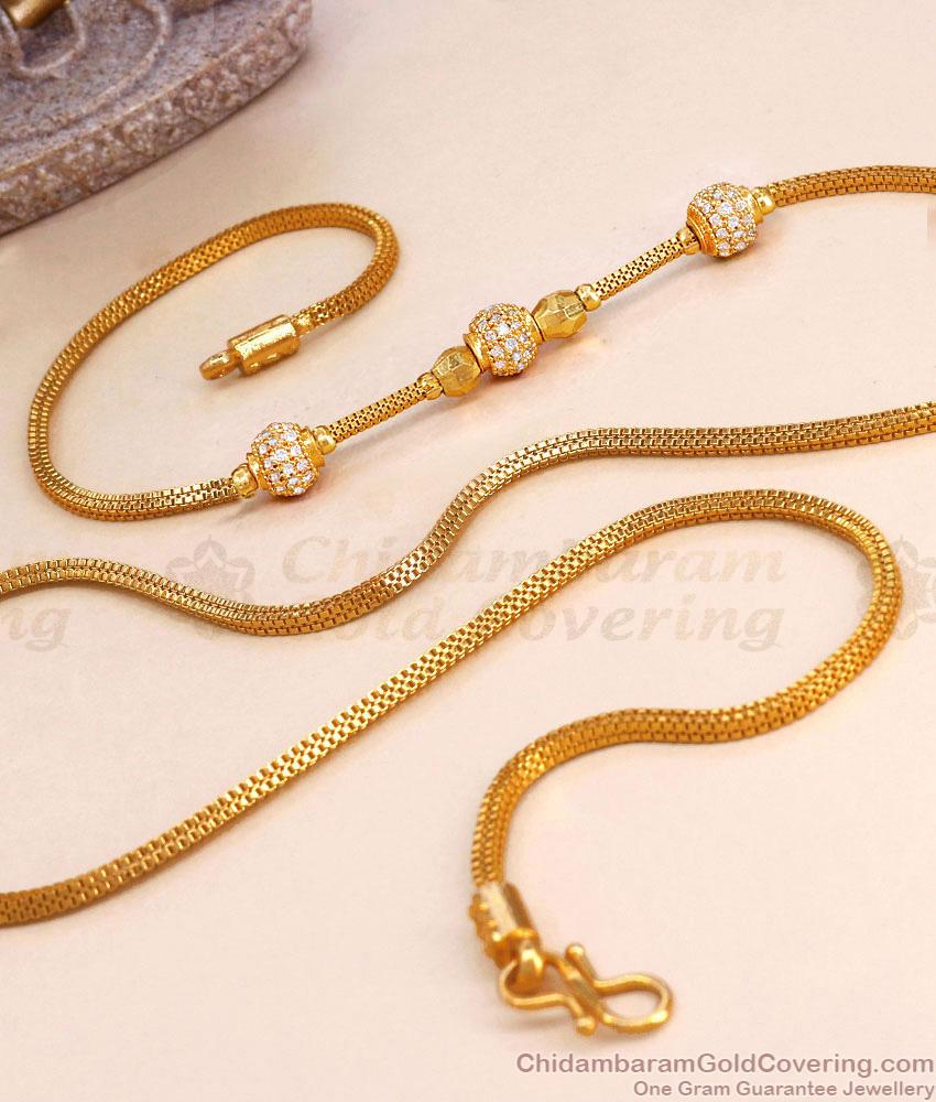 Trendy White Stone Gold Plated Mugappu Chain Triple Ball Design MCH1774 Trendy White Stone Gold Plated Mugappu Chain Triple Ball Design MCH1774