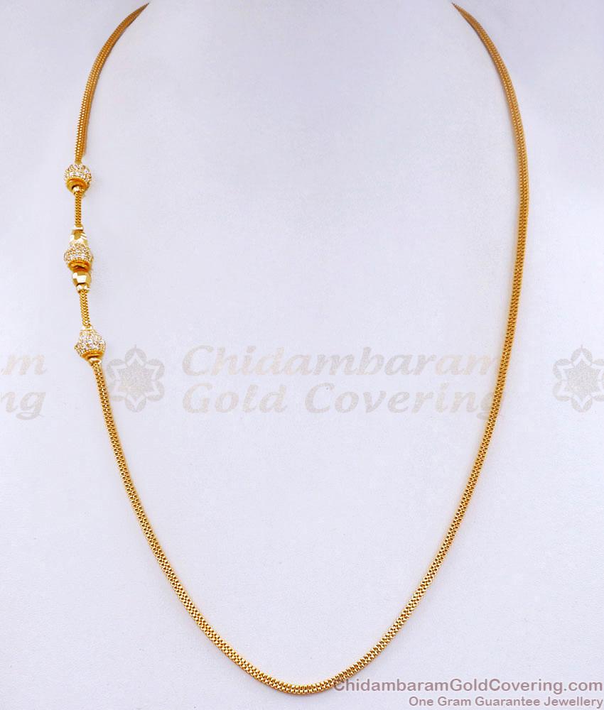 Trendy White Stone Gold Plated Mugappu Chain Triple Ball Design MCH1774 Trendy White Stone Gold Plated Mugappu Chain Triple Ball Design MCH1774