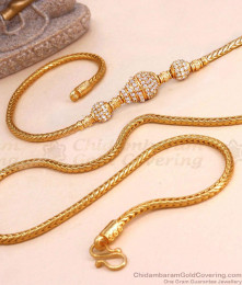 30 Inch Long One Gram Gold Mugappu White Stone Side Pendant Chain MCH1776-LG 30 Inch Long One Gram Gold Mugappu White Stone Side Pendant Chain MCH1776-LG